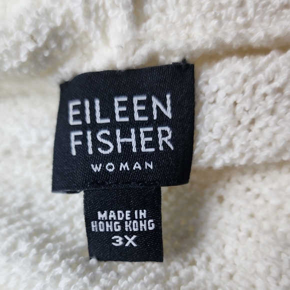 EILEEN FISHER | Plus Cozy Cream Cotton Blend Beachy Hooded Cardigan Pockets | 3X - Picture 6 of 10